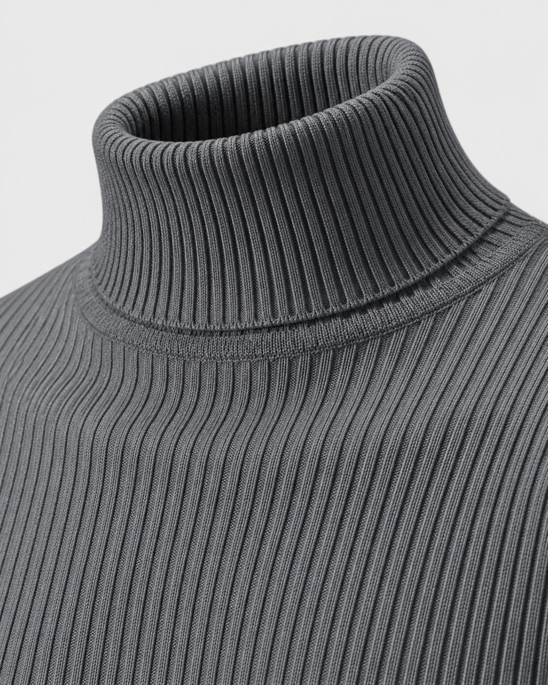 Image of Dark Gray | Close-up of the folded ribbed turtleneck collar