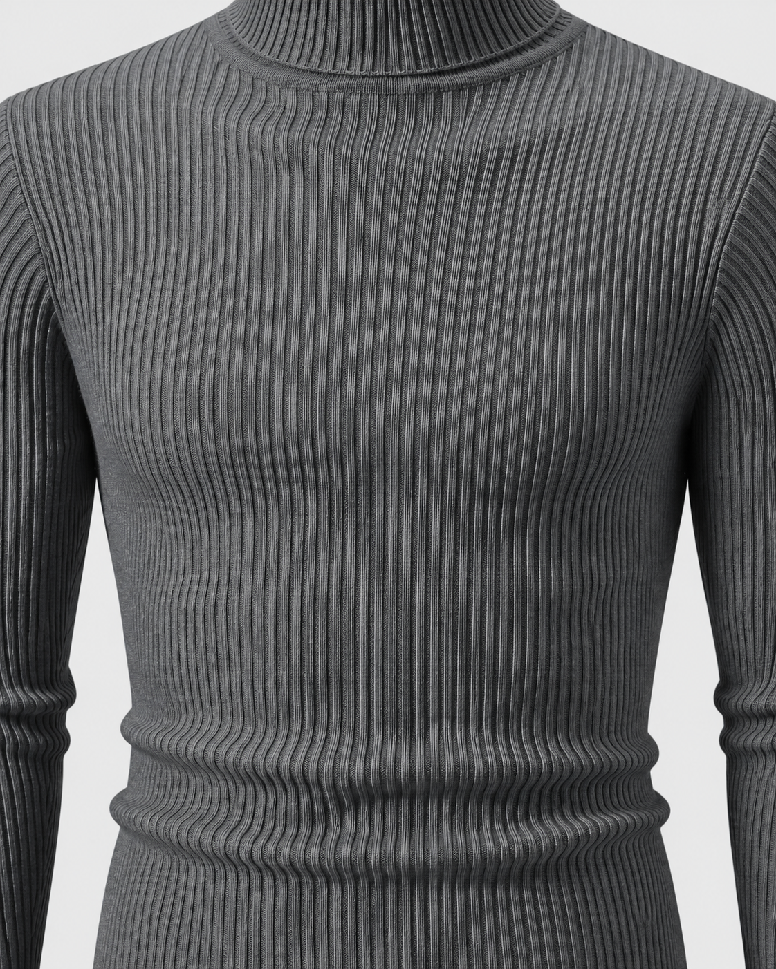 Dark Gray | Close-up of the sweater's ribbed knit texture across the upper body
