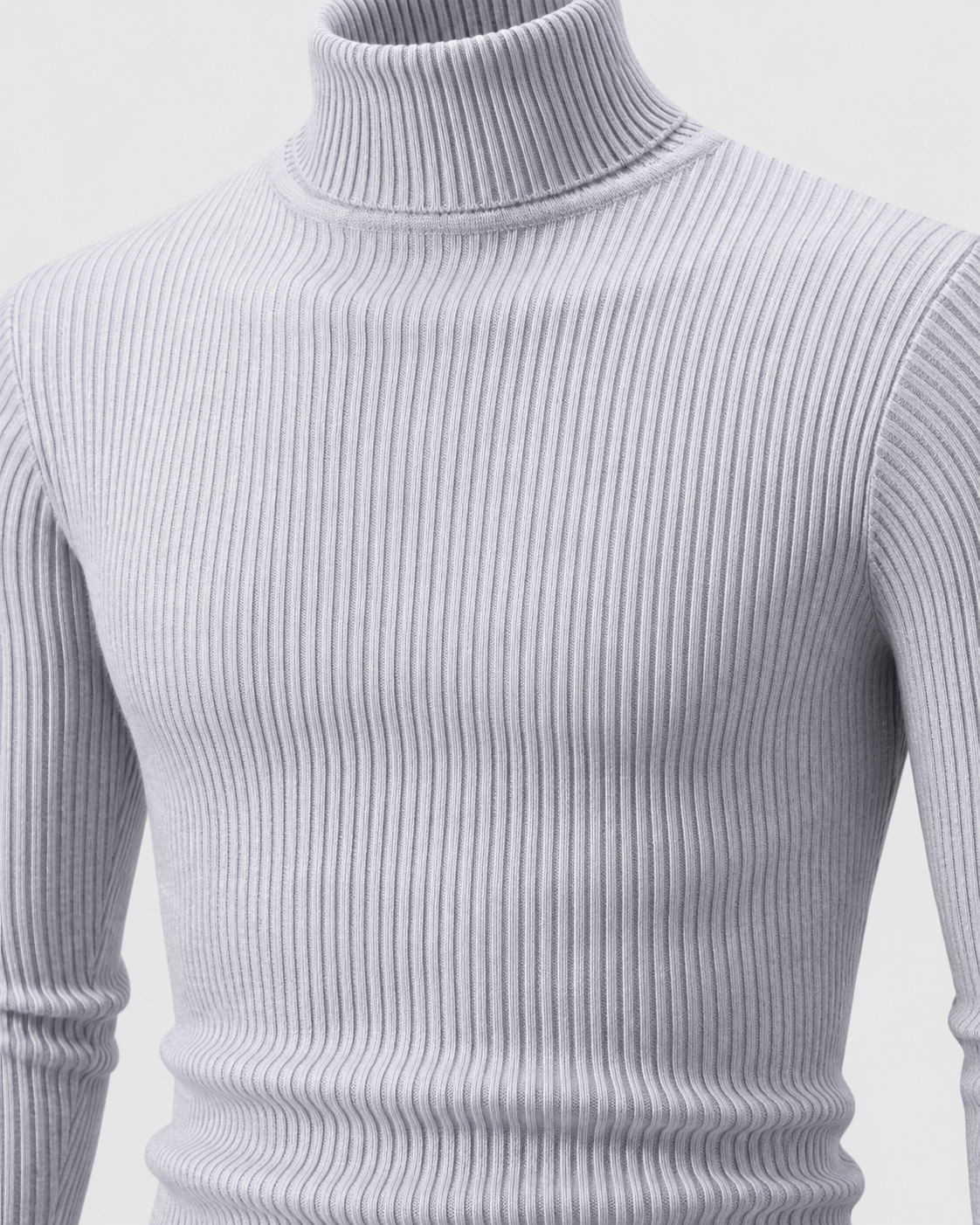 Image of Gray | Close-up of the sweater's ribbed knit texture across the upper body