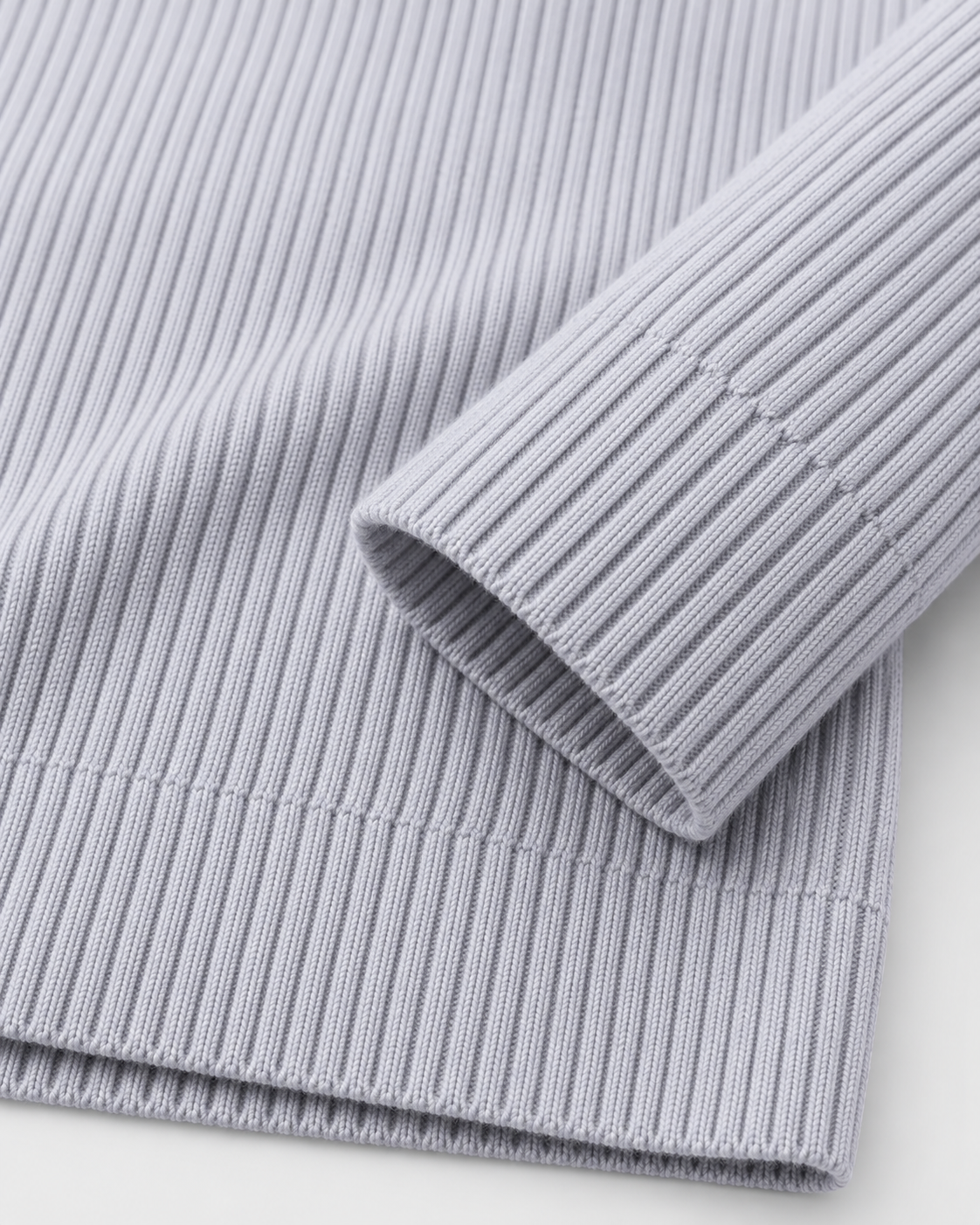 Gray | Close-up of the sleeve cuff and ribbed hem