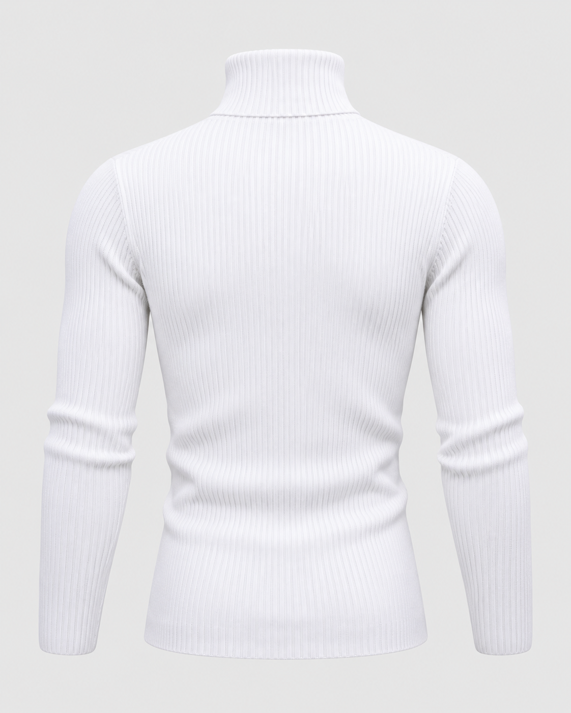 Image of White | Back view of the ribbed turtleneck sweater with long sleeves