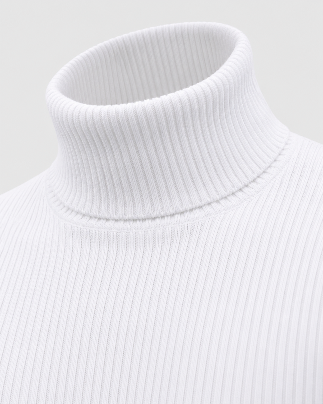 Image of White | Close-up of the folded ribbed turtleneck collar