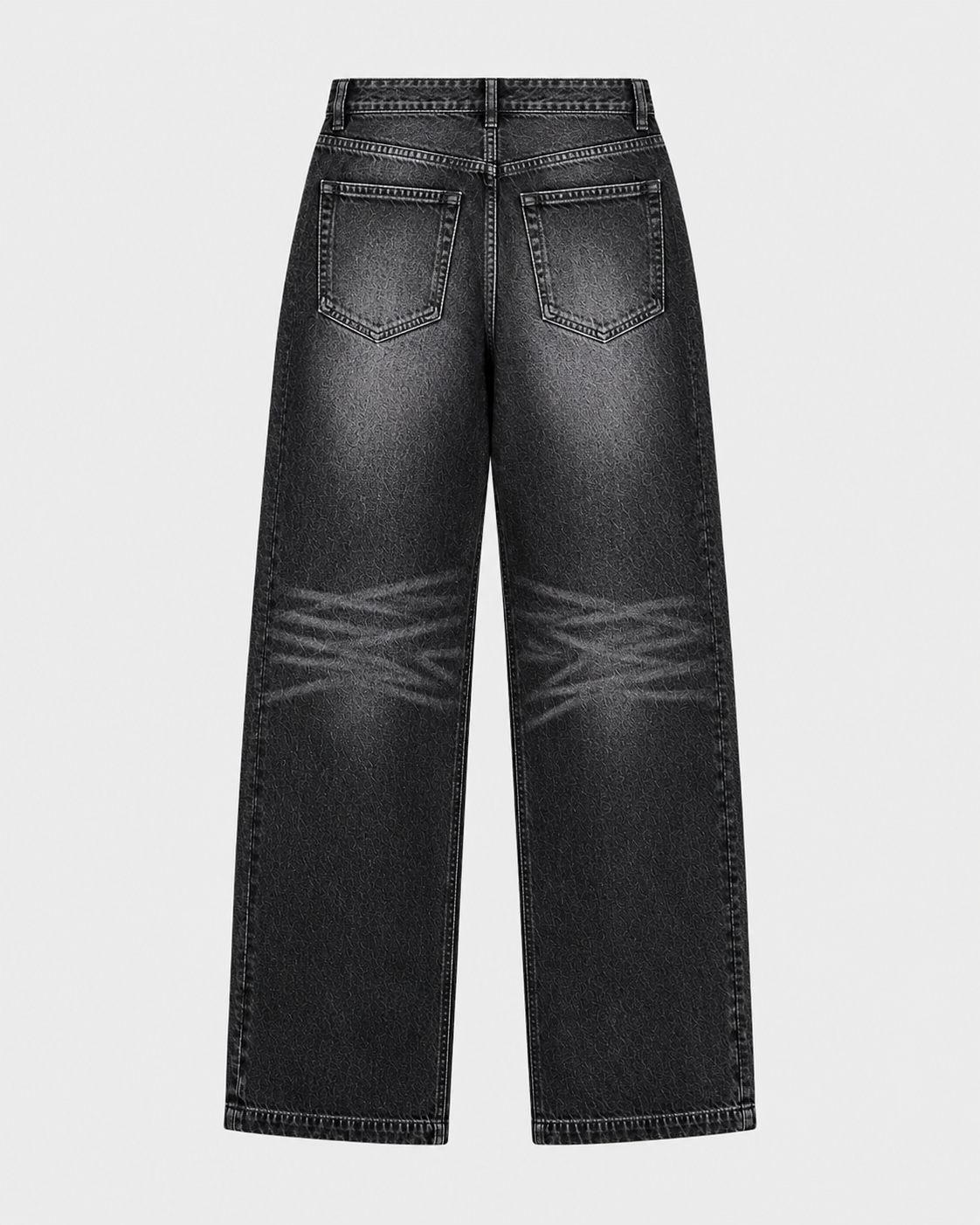 Image of Black | Back view of black washed straight-leg jeans with two rear pockets
