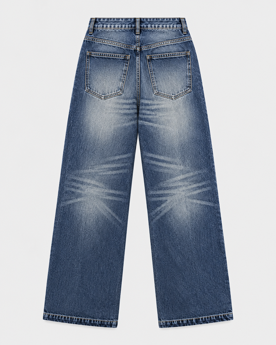 Image of Blue | Back view of blue washed straight-leg jeans with two rear pockets