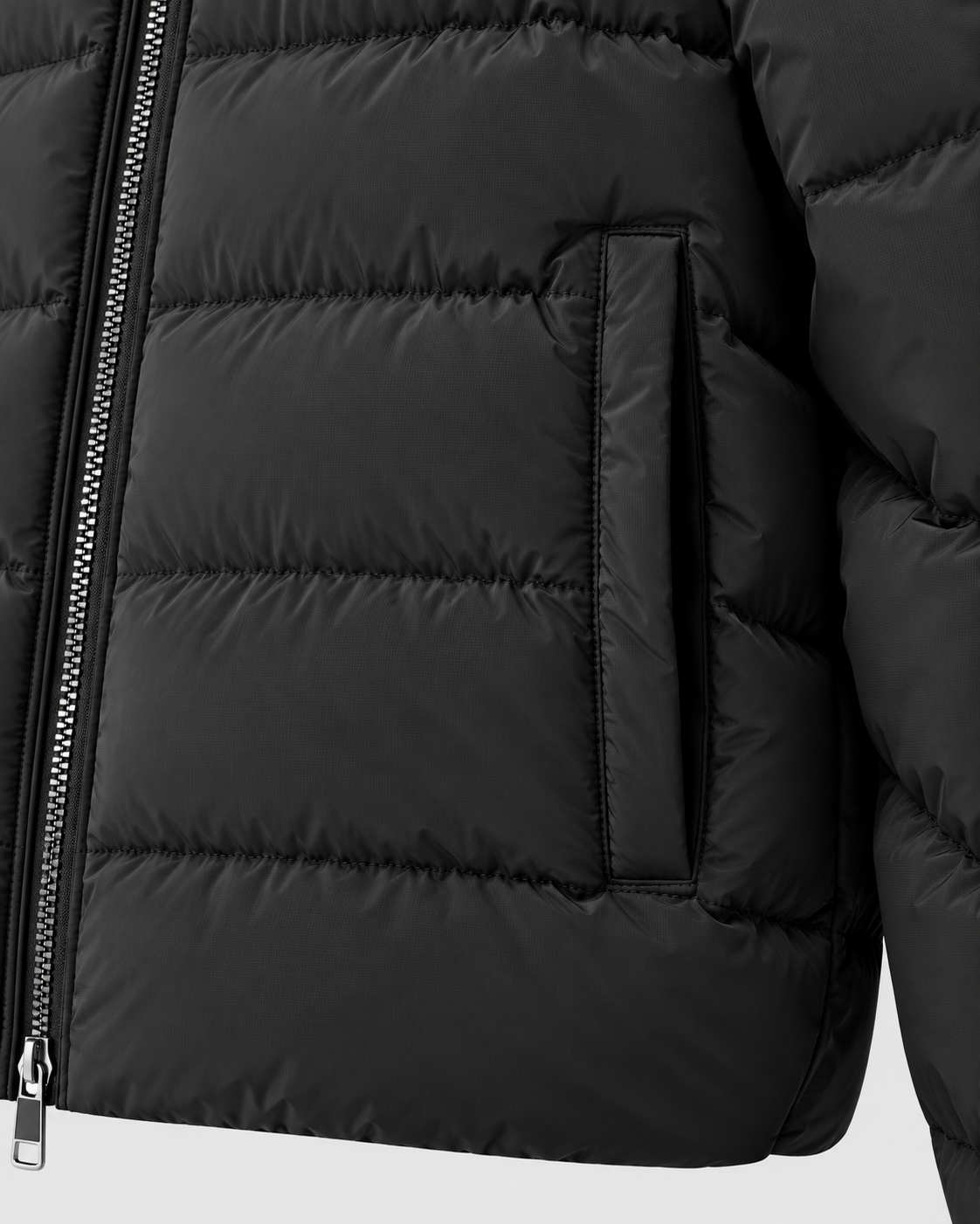 Image of Black | Close-up of the quilted sleeve and elastic cuff of the padded jacket