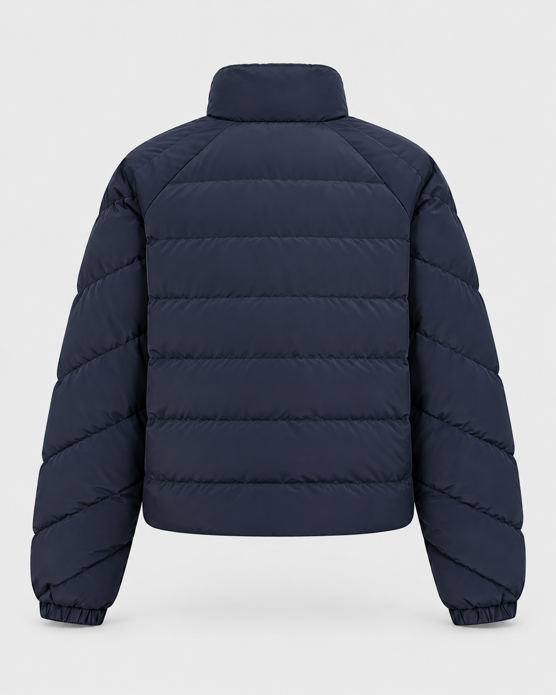 Image of Navy Blue | Back view of the navy blue puffer jacket showing the padded panels and raised collar