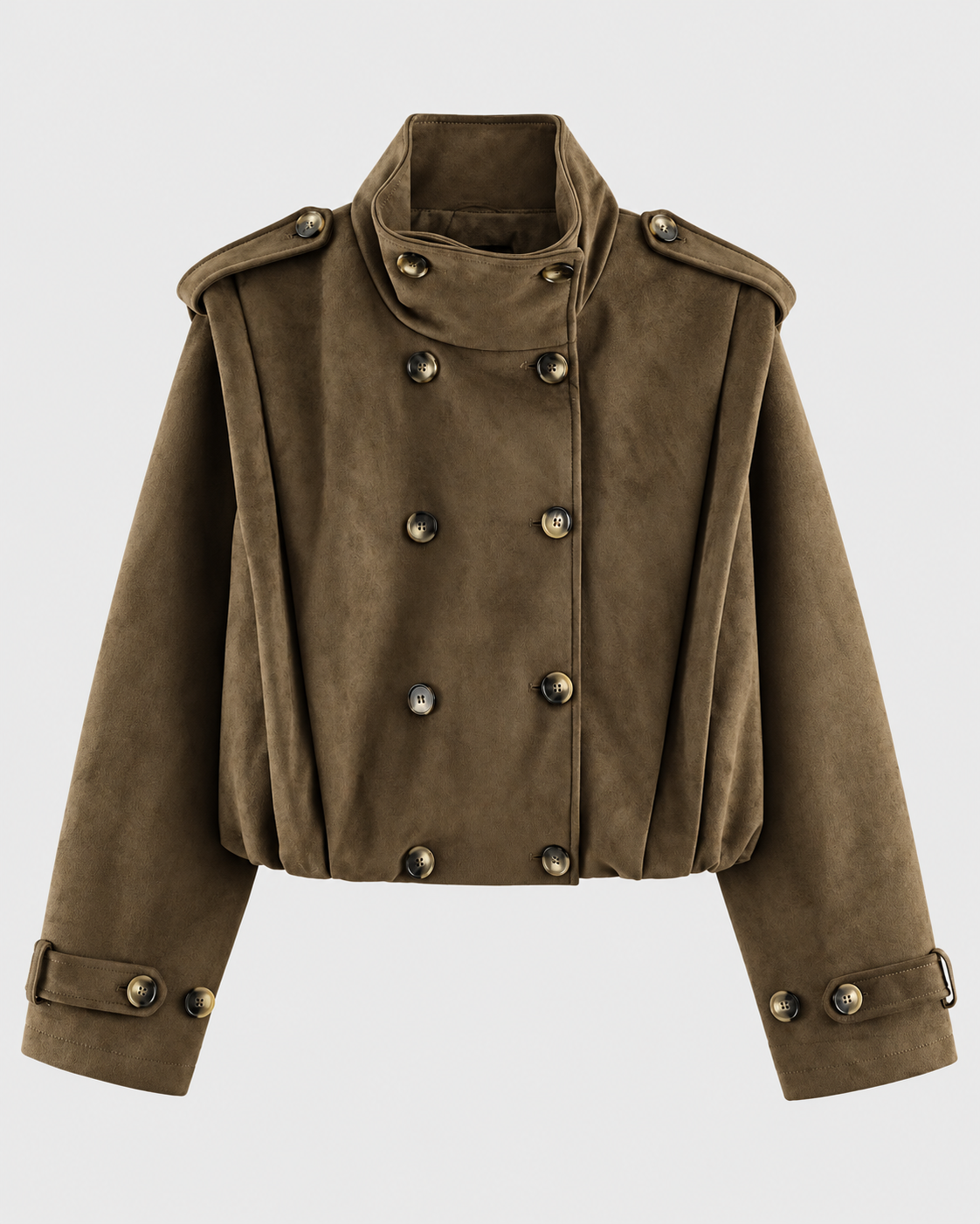 Gabardina cruzada plisada color camel para mujer