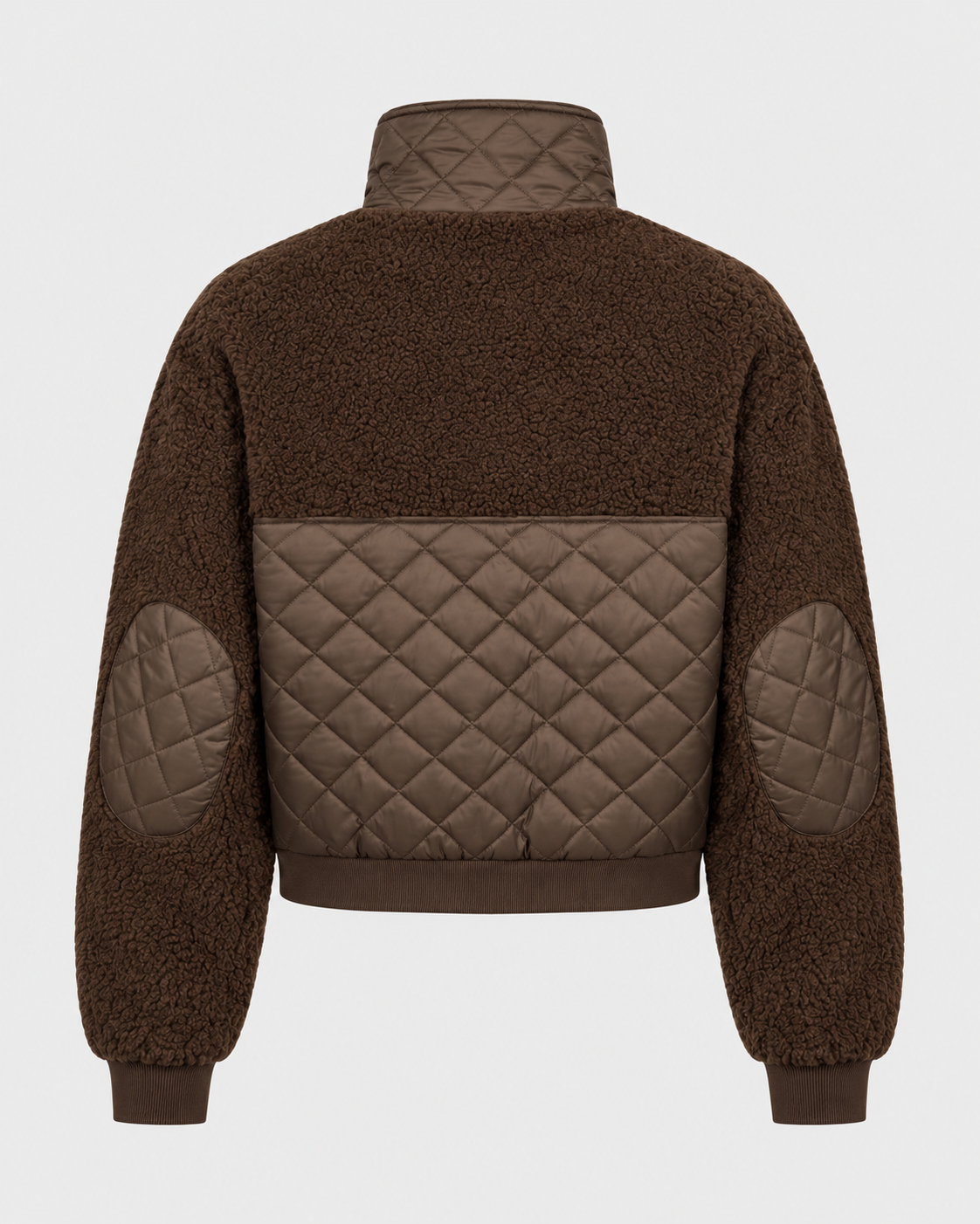 Brown | Back view of brown padded winter jacket with diamond quilting