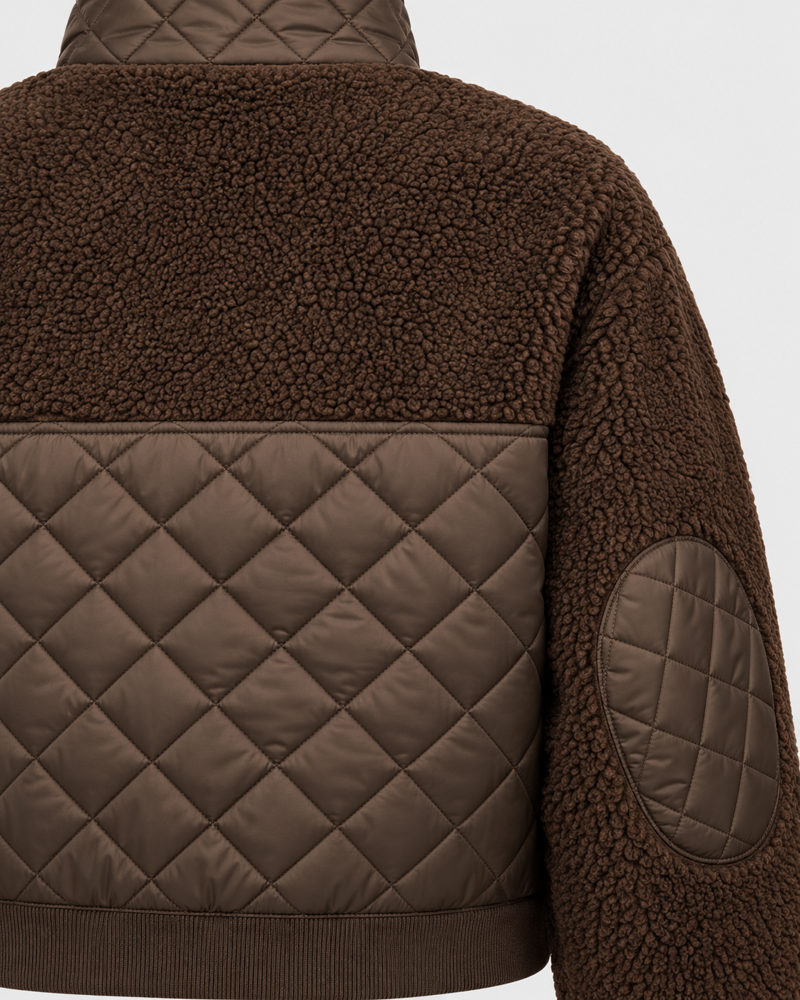 Brown | Close-up of diamond-quilted back panel of brown padded jacket
