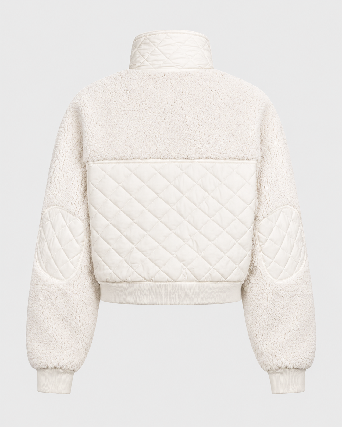 Image of White | Back view of white padded winter jacket with quilted panel