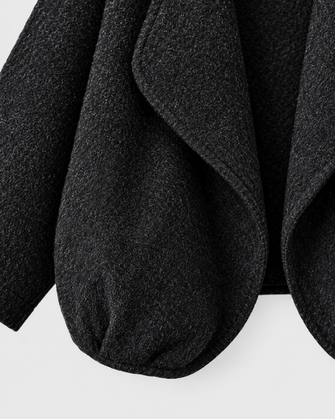 Dark Gray | Close-up of cardigan's front drape and knitted hem
