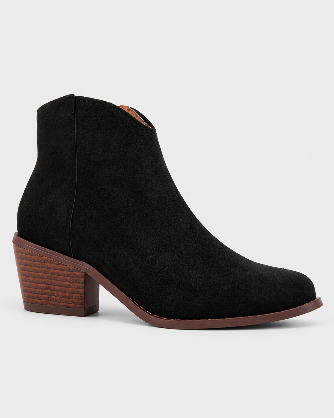 Image of Black | Women's pointed-toe heeled ankle boots, black side studio view