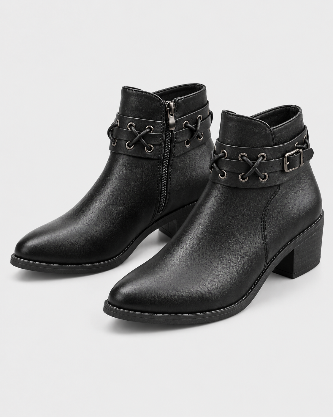 Women's rivet buckle faux leather ankle boots