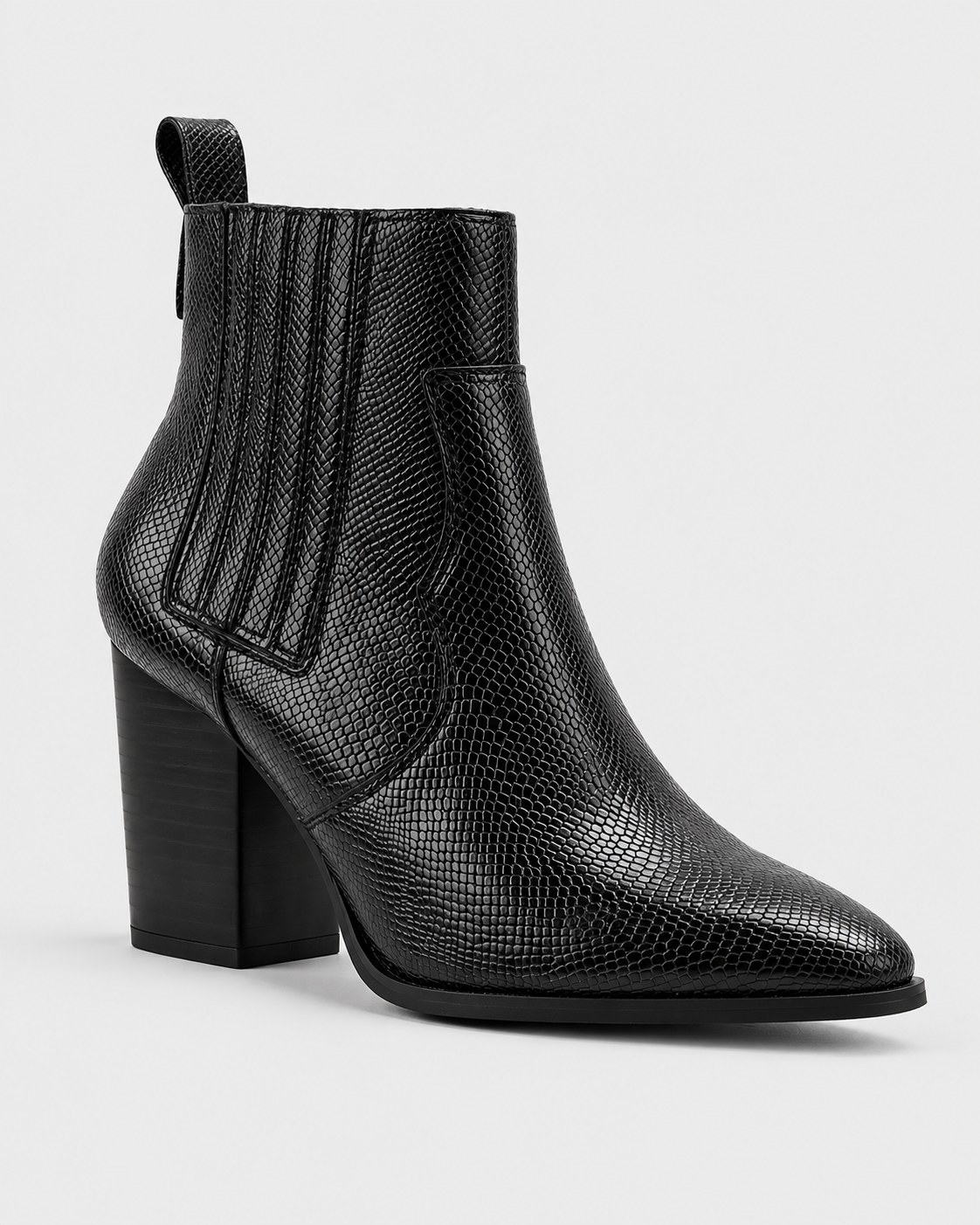 Women's snakeskin print pointed toe ankle boots