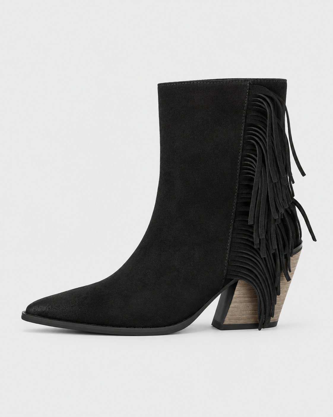 Women's tassel pointed toe western ankle boots