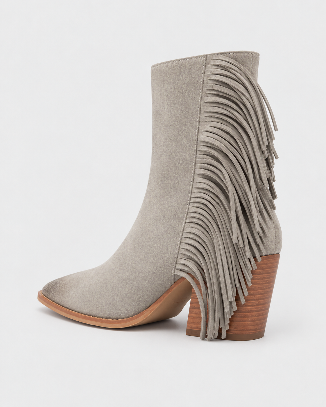 Image of Gray | Women's gray tassel pointed-toe western ankle boot, alternate view