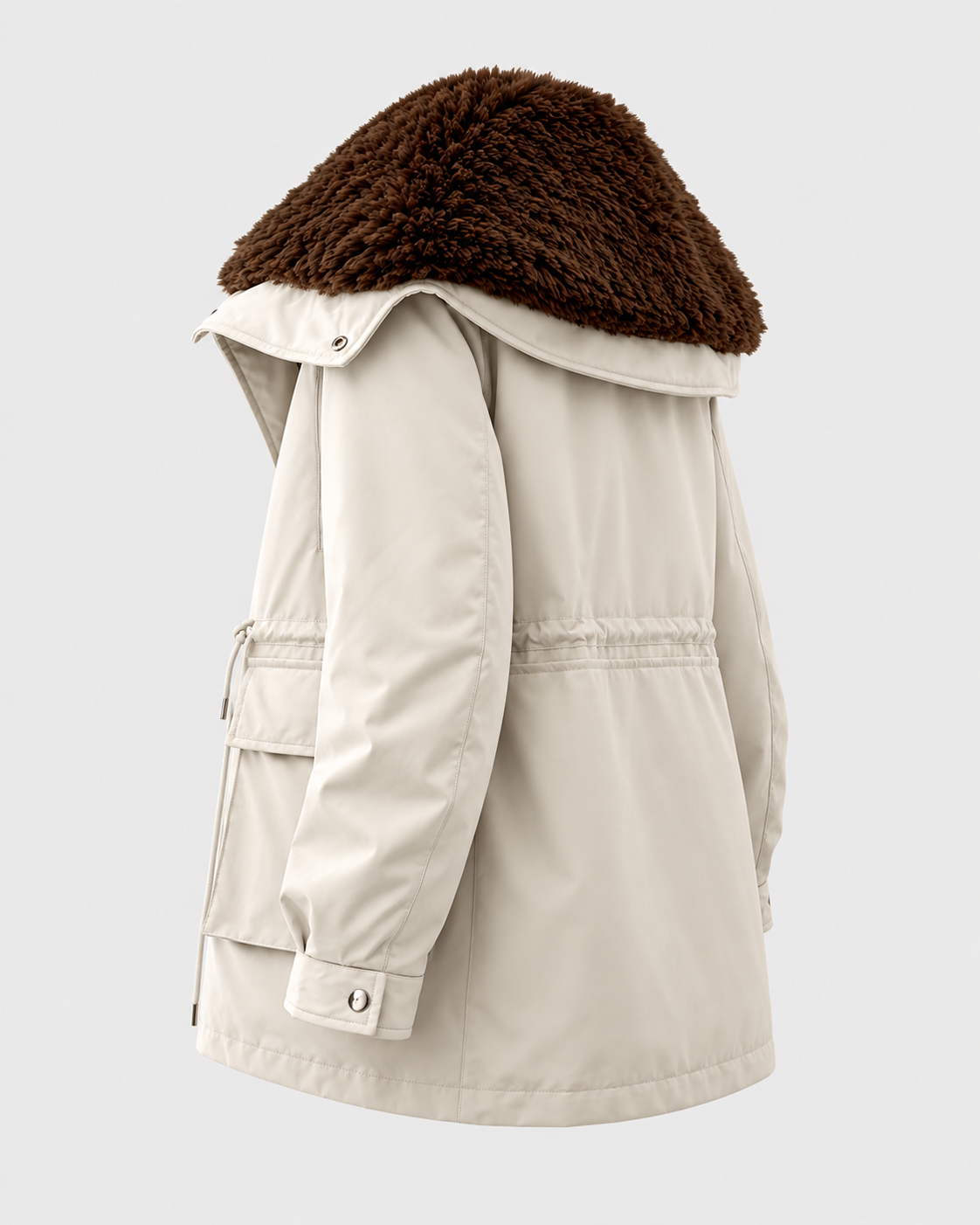 Image of Apricot | Angled back view of apricot cargo jacket with drawstring waist