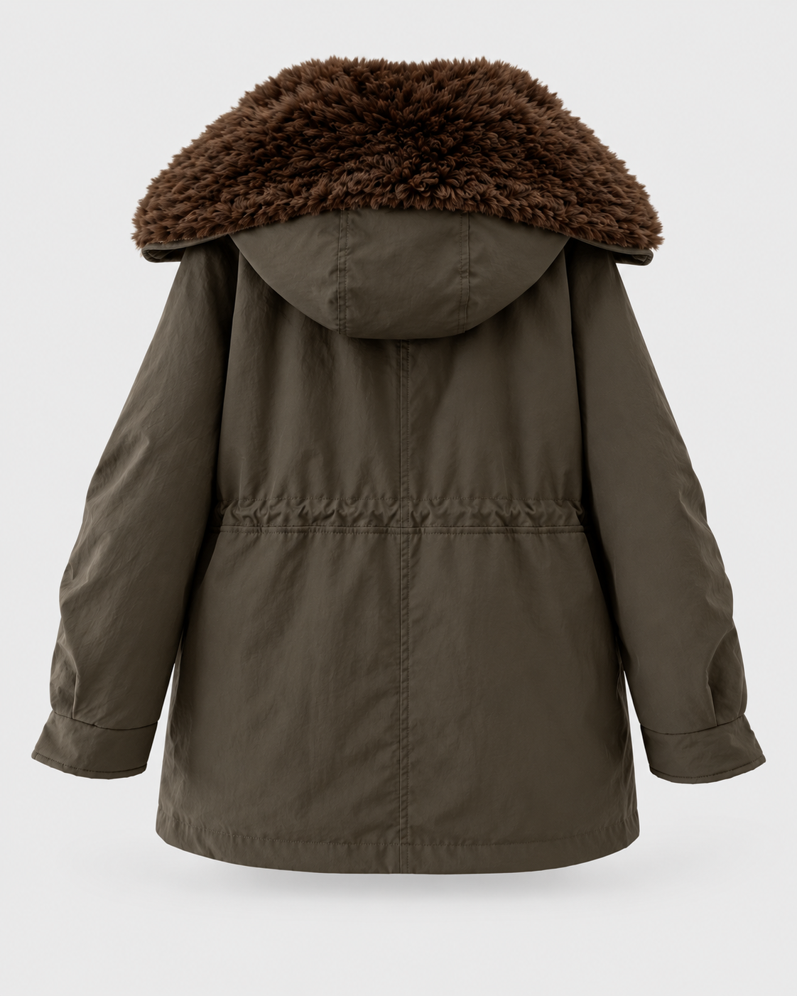 Army Green | Back view of women's army green cargo zip-up jacket