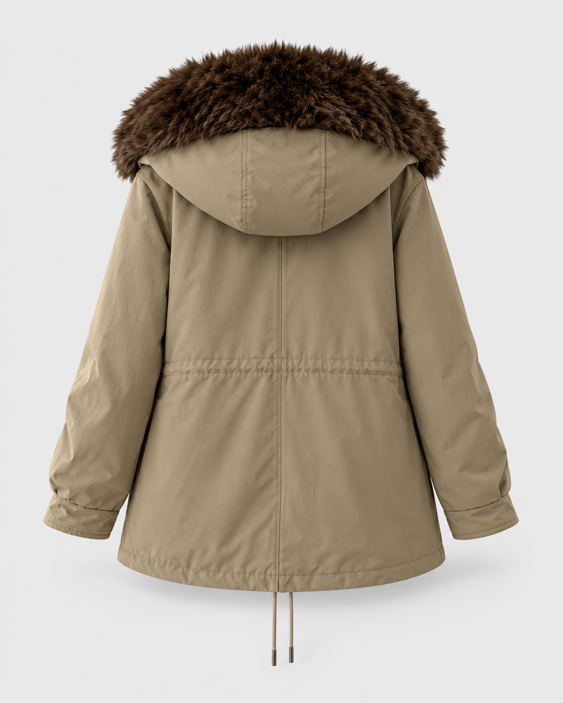 Image of Khaki | Back view of women's khaki cargo jacket with drawstring waist