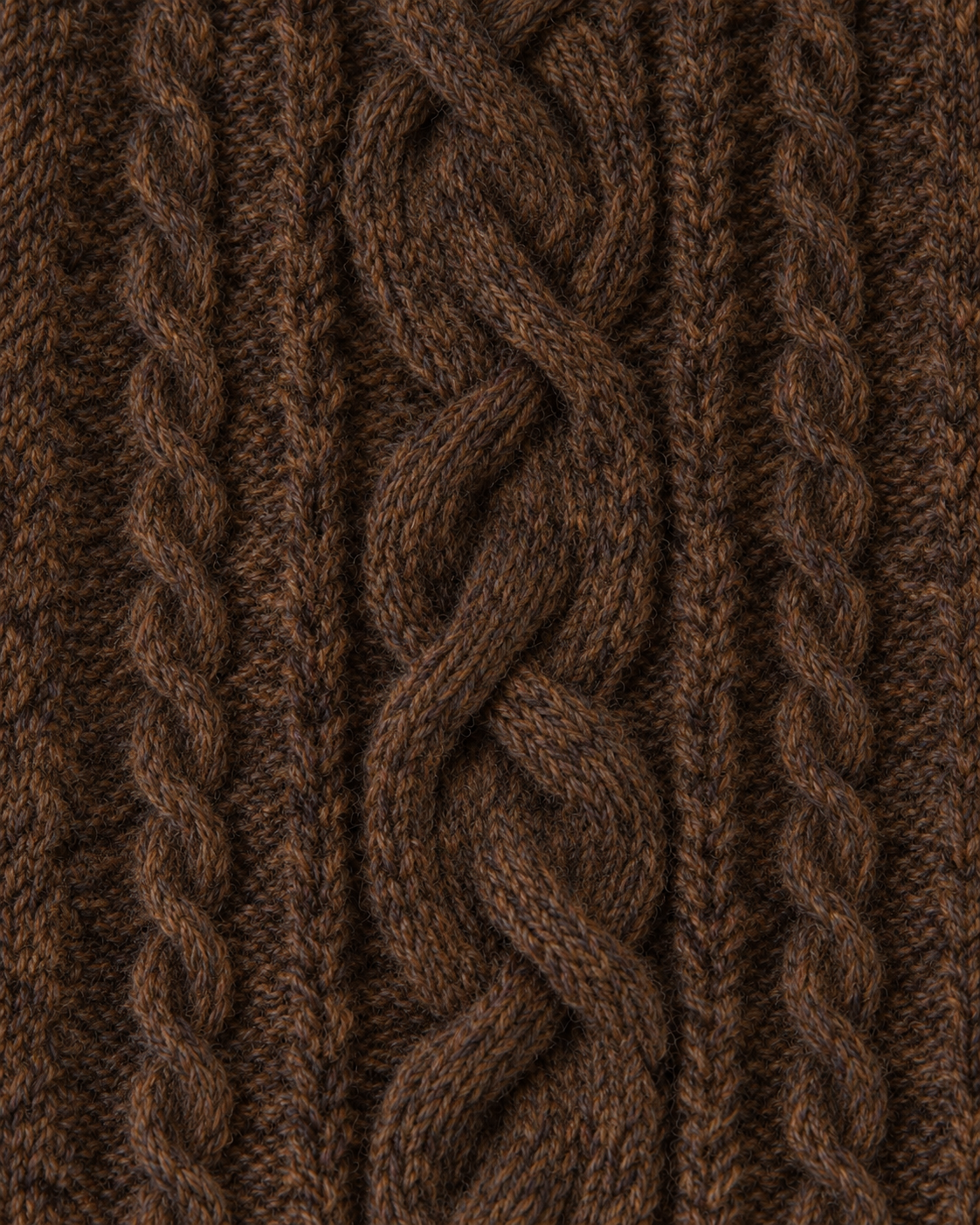Coffee | Close-up of the textured cable-knit pattern on half-zip sweater