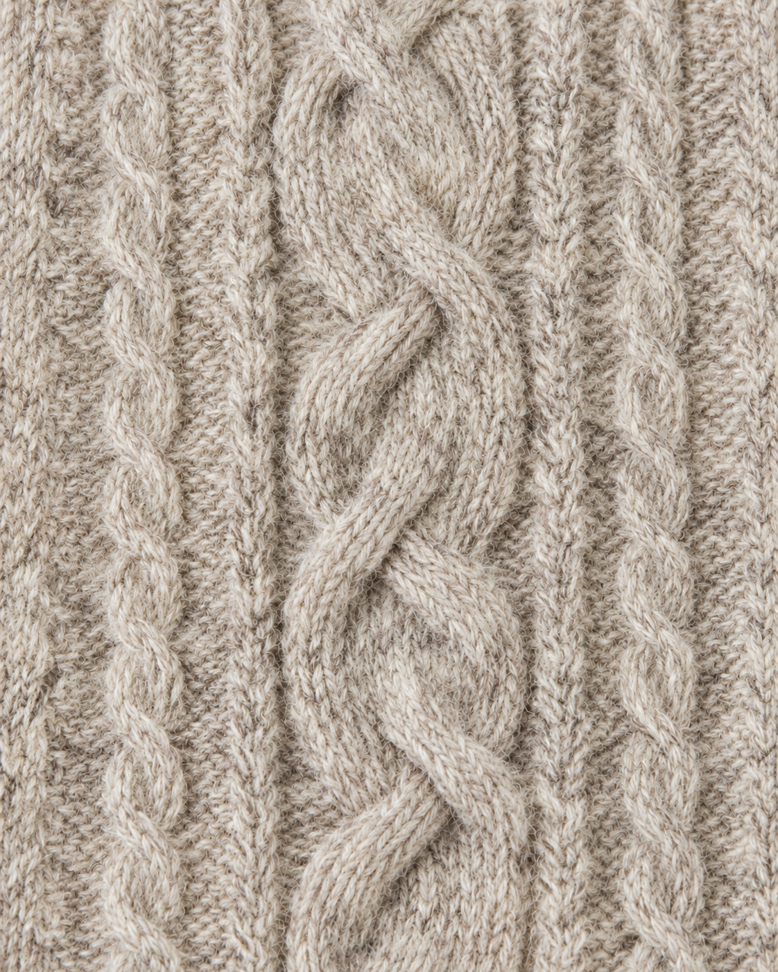 Image of Oatmeal | Close-up of the textured cable-knit pattern on half-zip sweater