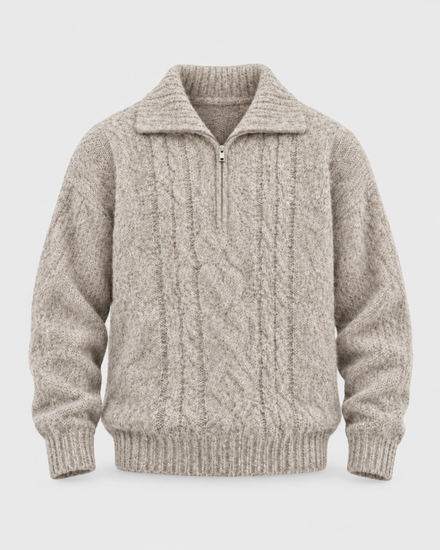 Cable-Knit Collared Half-Zip Sweater