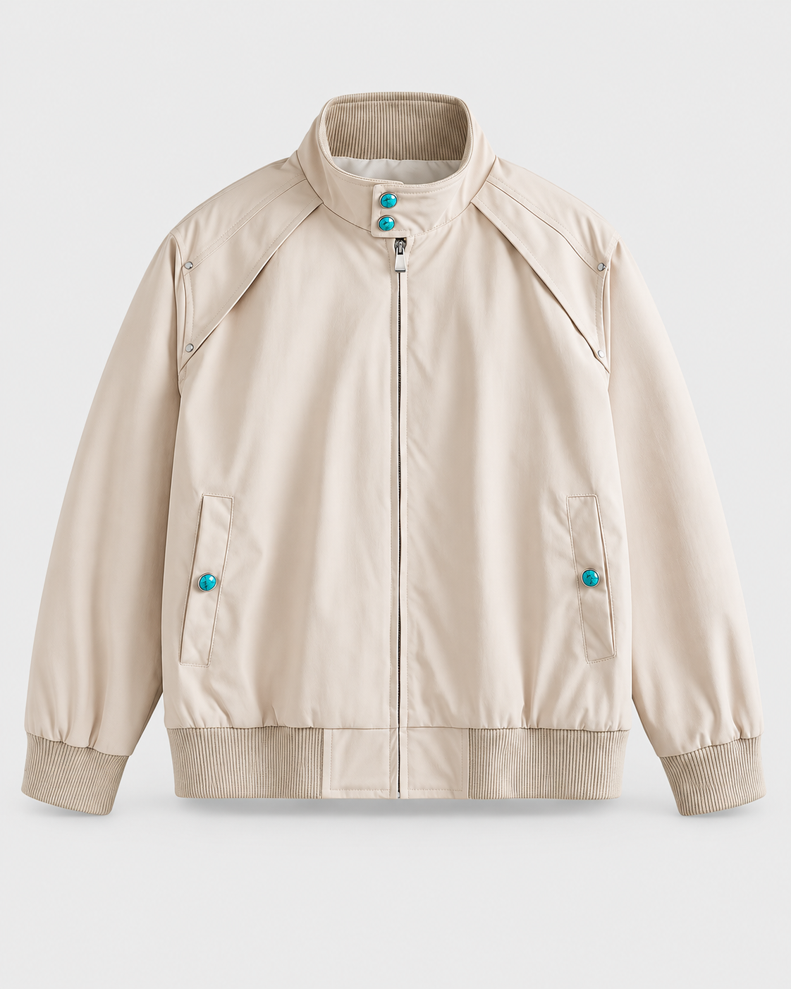 Color: Apricot | Men's apricot loose fit stand collar bomber jacket, main studio product view