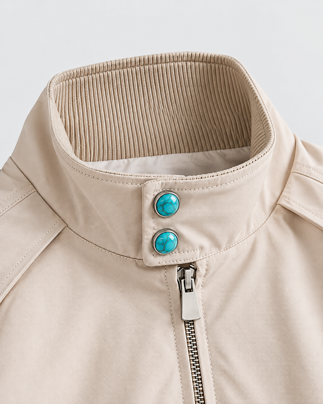 Color: Apricot | Men's apricot loose fit stand collar bomber jacket, studio product view 2