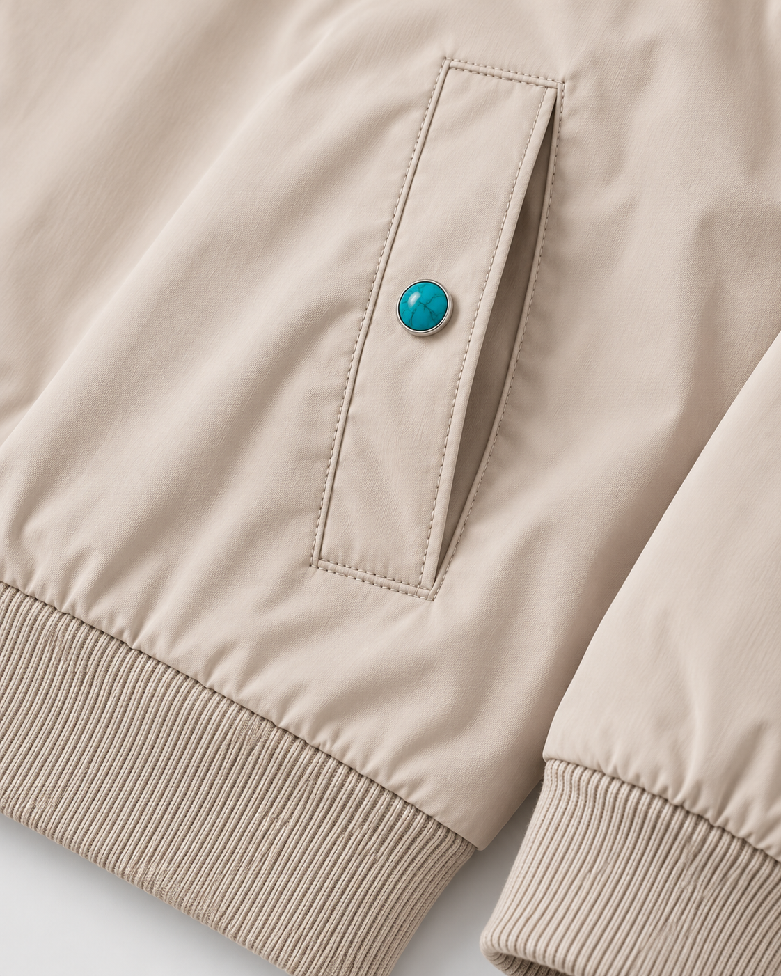 Image of Color: Apricot | Men's apricot loose fit stand collar bomber jacket, studio product view 3