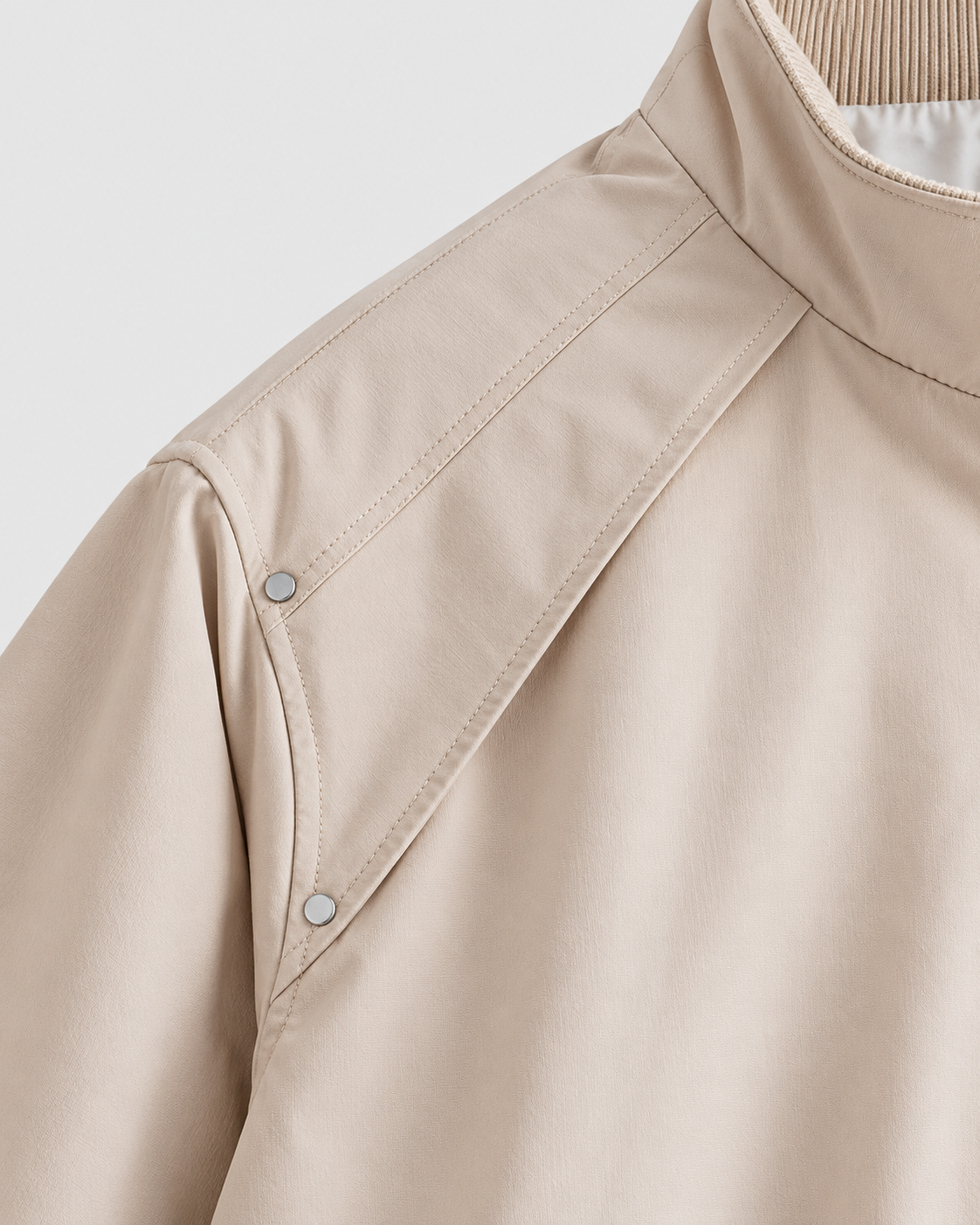 Image of Color: Apricot | Men's apricot loose fit stand collar bomber jacket, studio product view 4