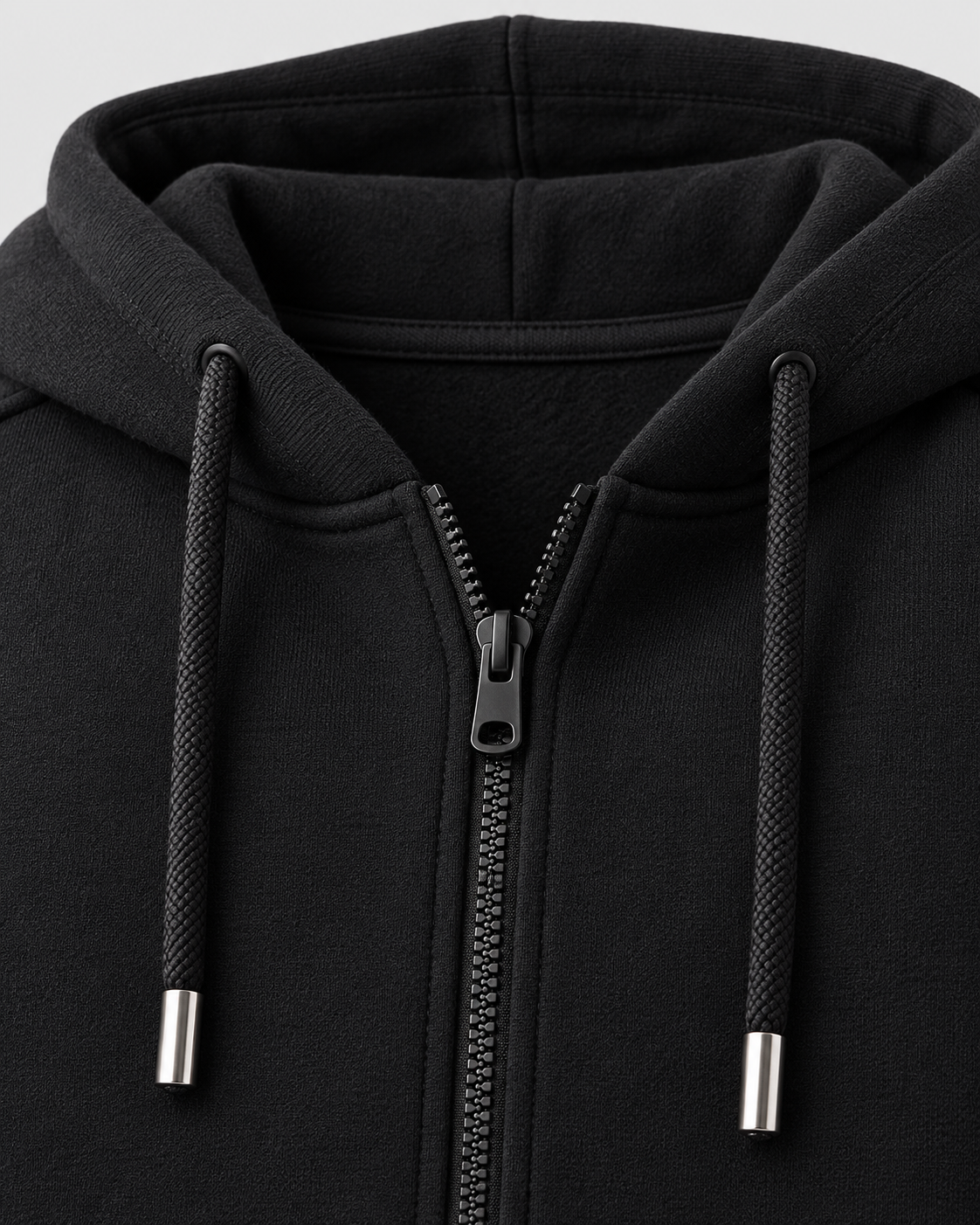 Image of Color: Black | Men's black heavyweight cotton blend zip-up hoodie, studio product view 3