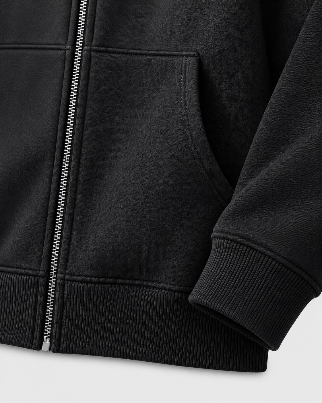 Image of Color: Black | Men's black heavyweight cotton blend zip-up hoodie, studio product view 4