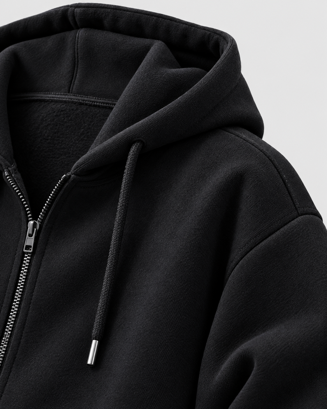 Color: Black | Men's black heavyweight cotton blend zip-up hoodie, studio product view 5