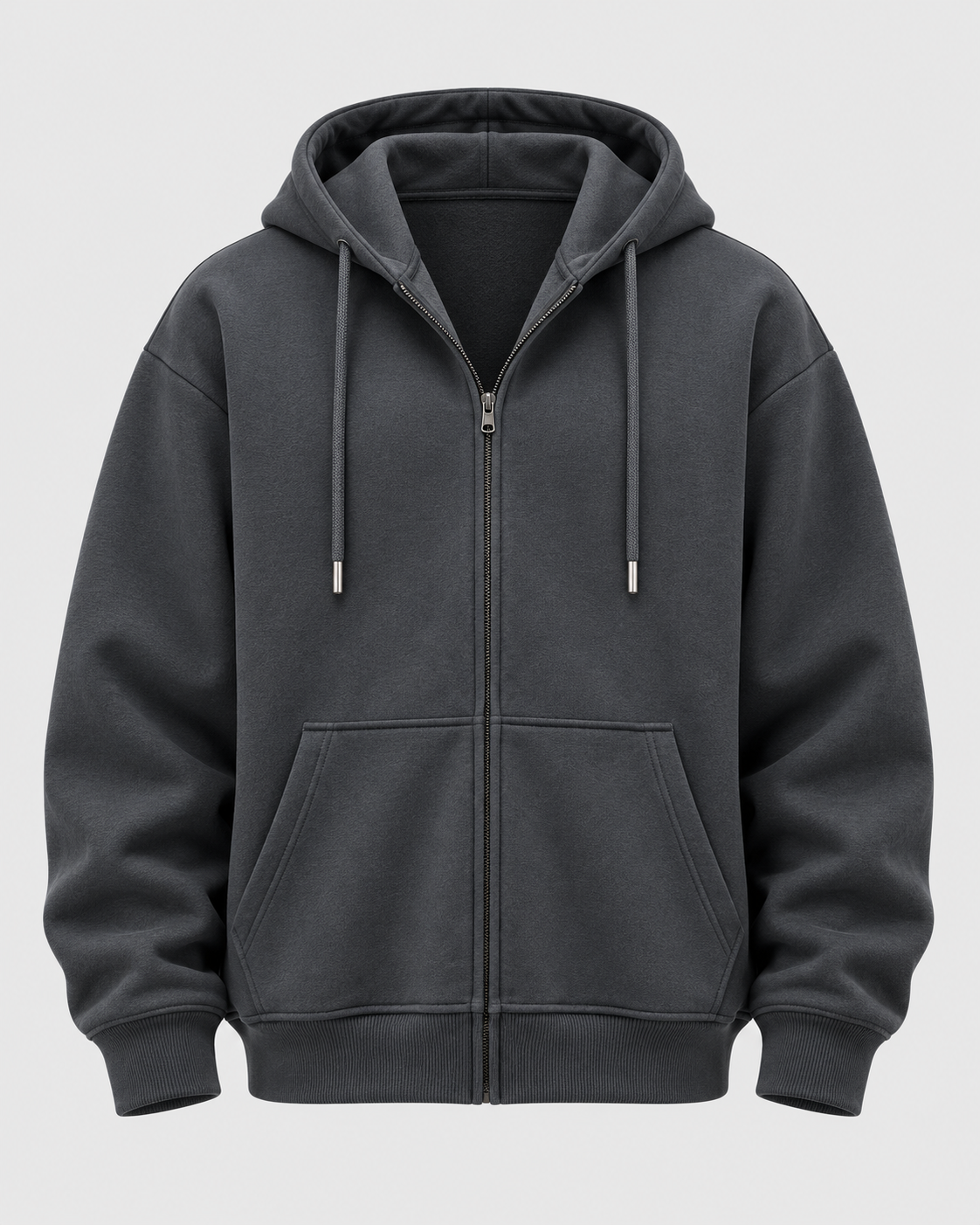 Image of Color: Dark Gray | Men's dark gray heavyweight cotton blend zip-up hoodie, main studio product view