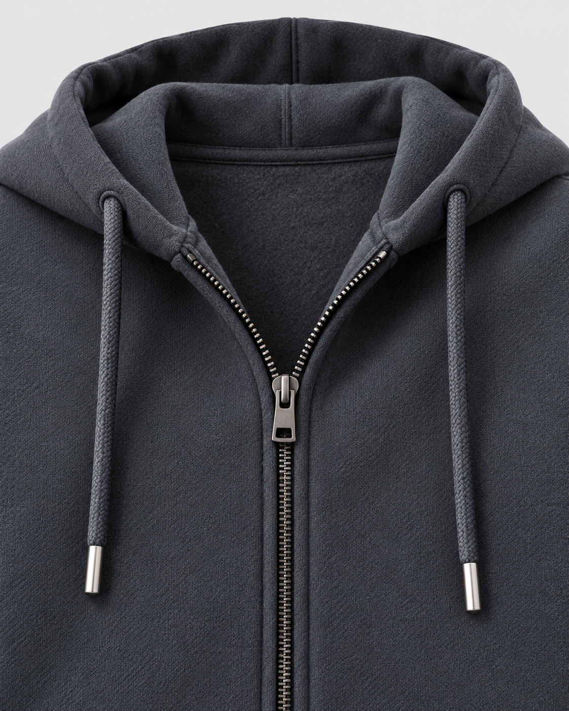 Color: Dark Gray | Men's dark gray heavyweight cotton blend zip-up hoodie, studio product view 2