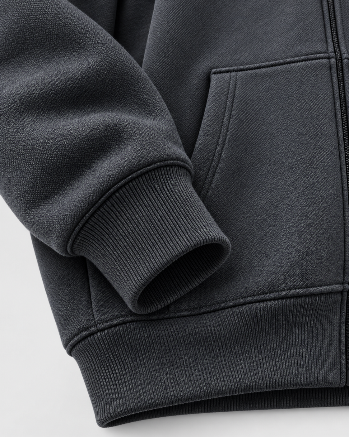 Image of Color: Dark Gray | Men's dark gray heavyweight cotton blend zip-up hoodie, studio product view 4
