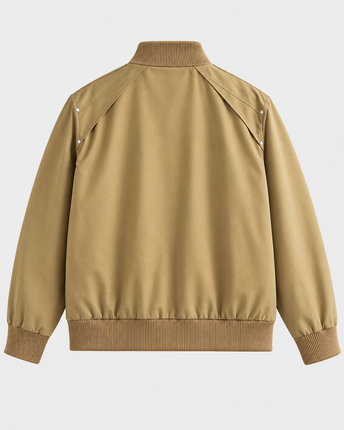Image of Color: Khaki | Men's khaki loose fit stand collar bomber jacket styled on model, look 1