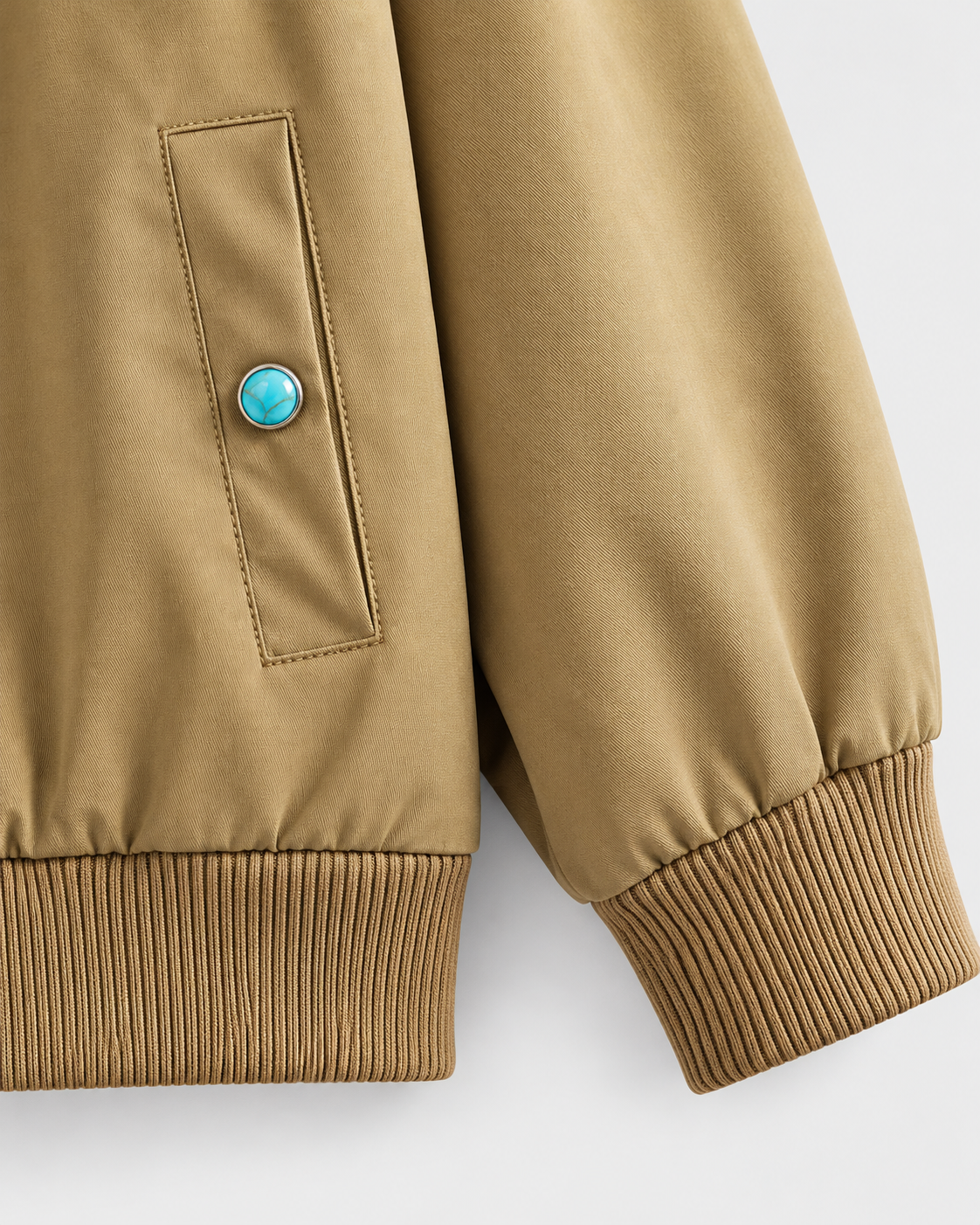 Color: Khaki | Men's khaki loose fit stand collar bomber jacket, studio product view 4