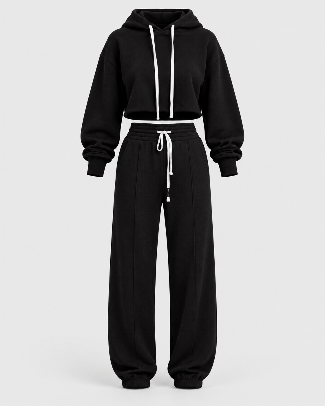 Color: Active Black | Women's active black raw-edge cropped cotton pullover hoodie, studio product view 2