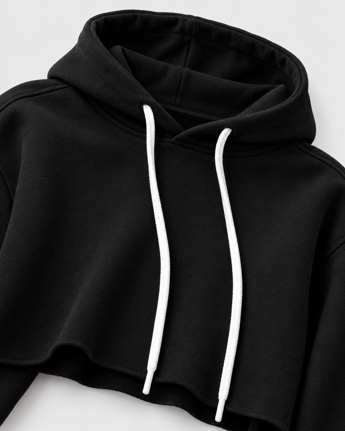 Color: Active Black | Women's active black raw-edge cropped cotton pullover hoodie, studio product view 4