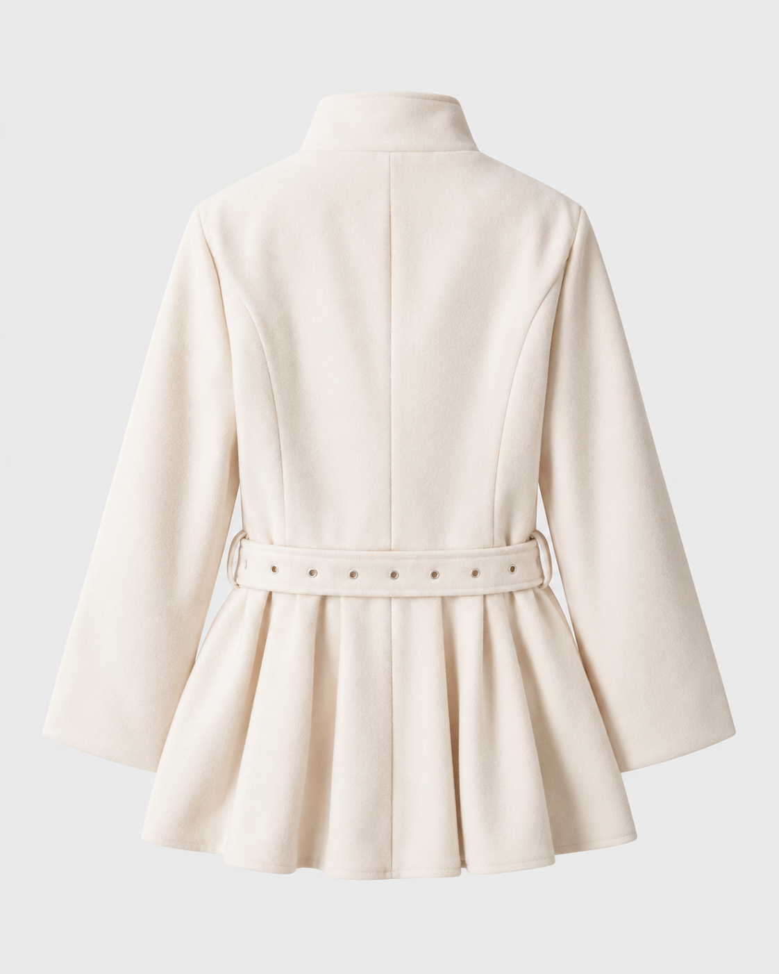 Image of Color: Apricot | Women's apricot stand collar zip-up trench coat, back studio view