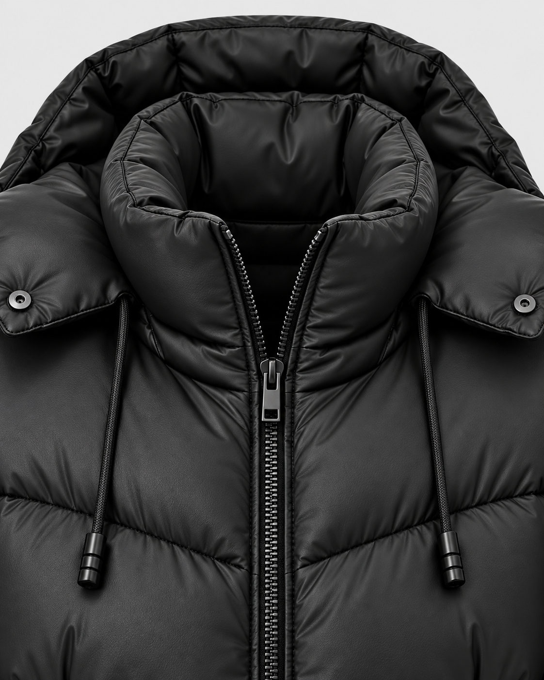 Color: Black | Collar and zipper detail on women's black quilted puffer jacket