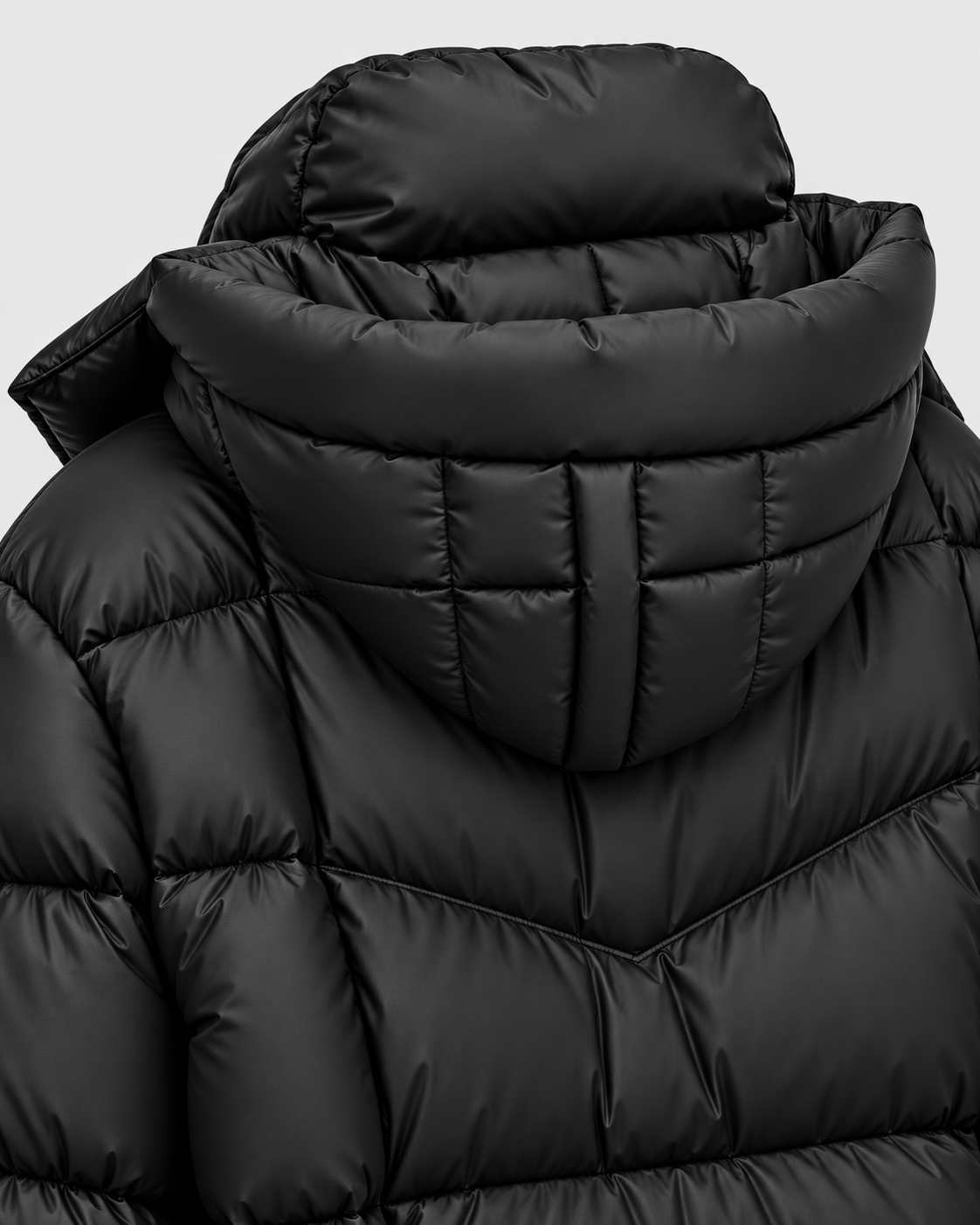 Color: Black | Hood and back quilting detail on women's black puffer jacket