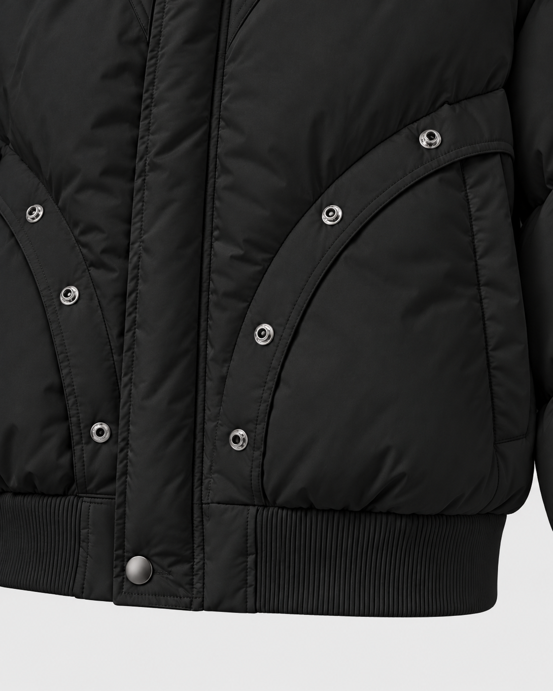 Color: Black | Pocket and ribbed hem detail on women's black quilted puffer jacket