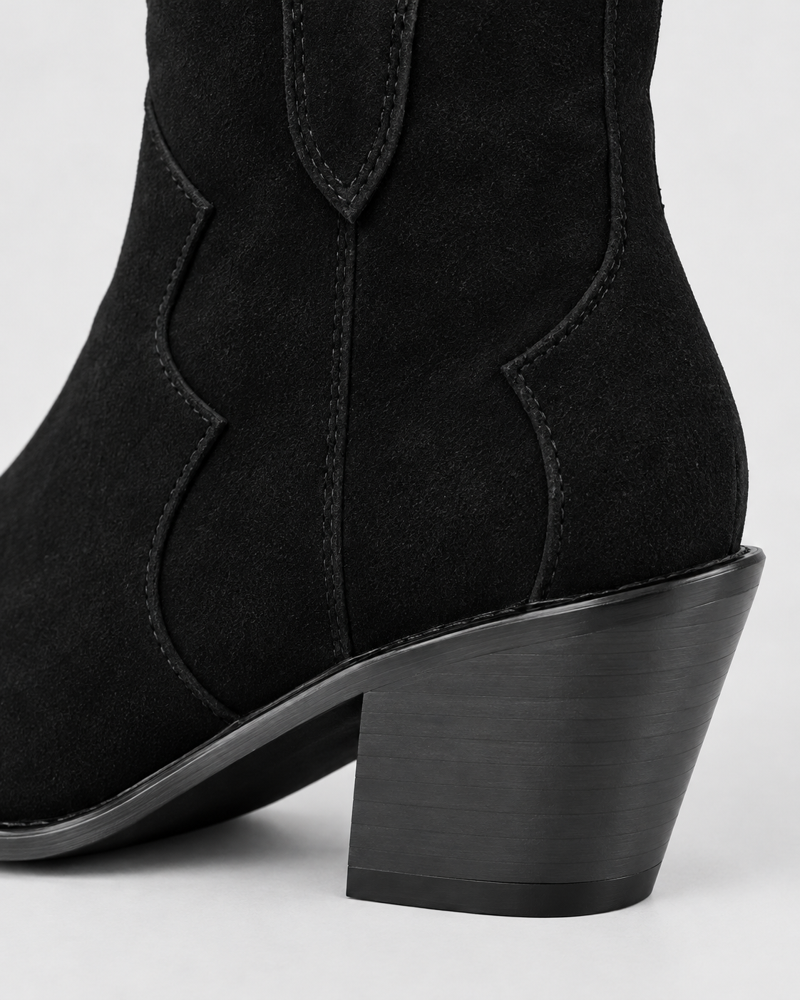 Image of Color: Black | Chunky heel and side stitching detail on women's black western ankle boots