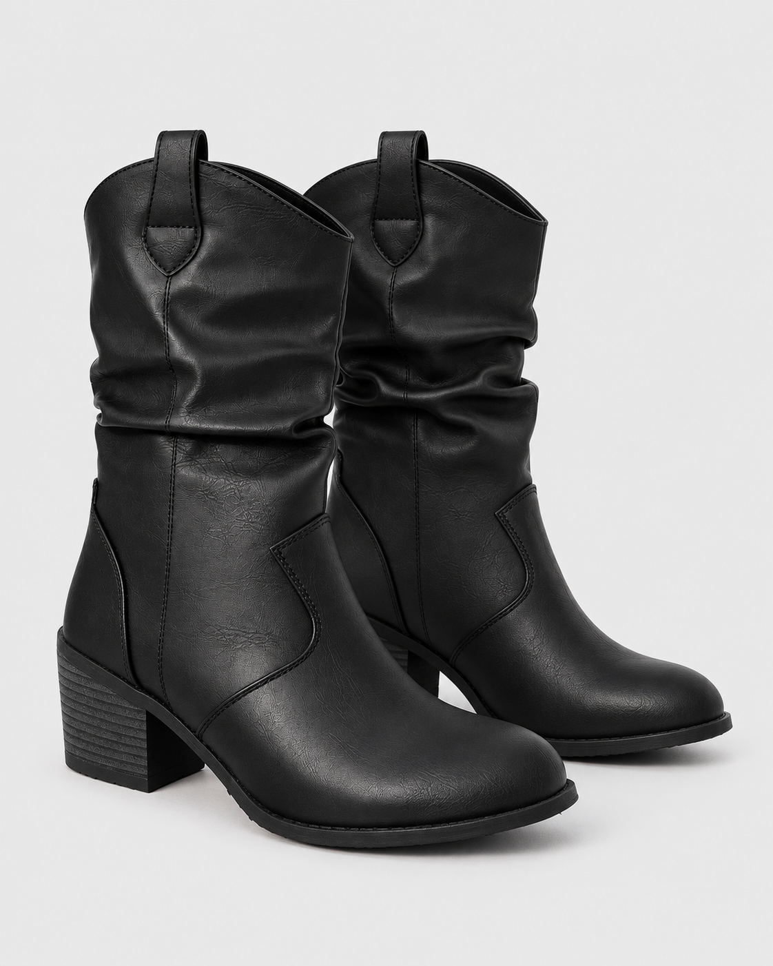 Women's round toe western block heel mid-calf boots