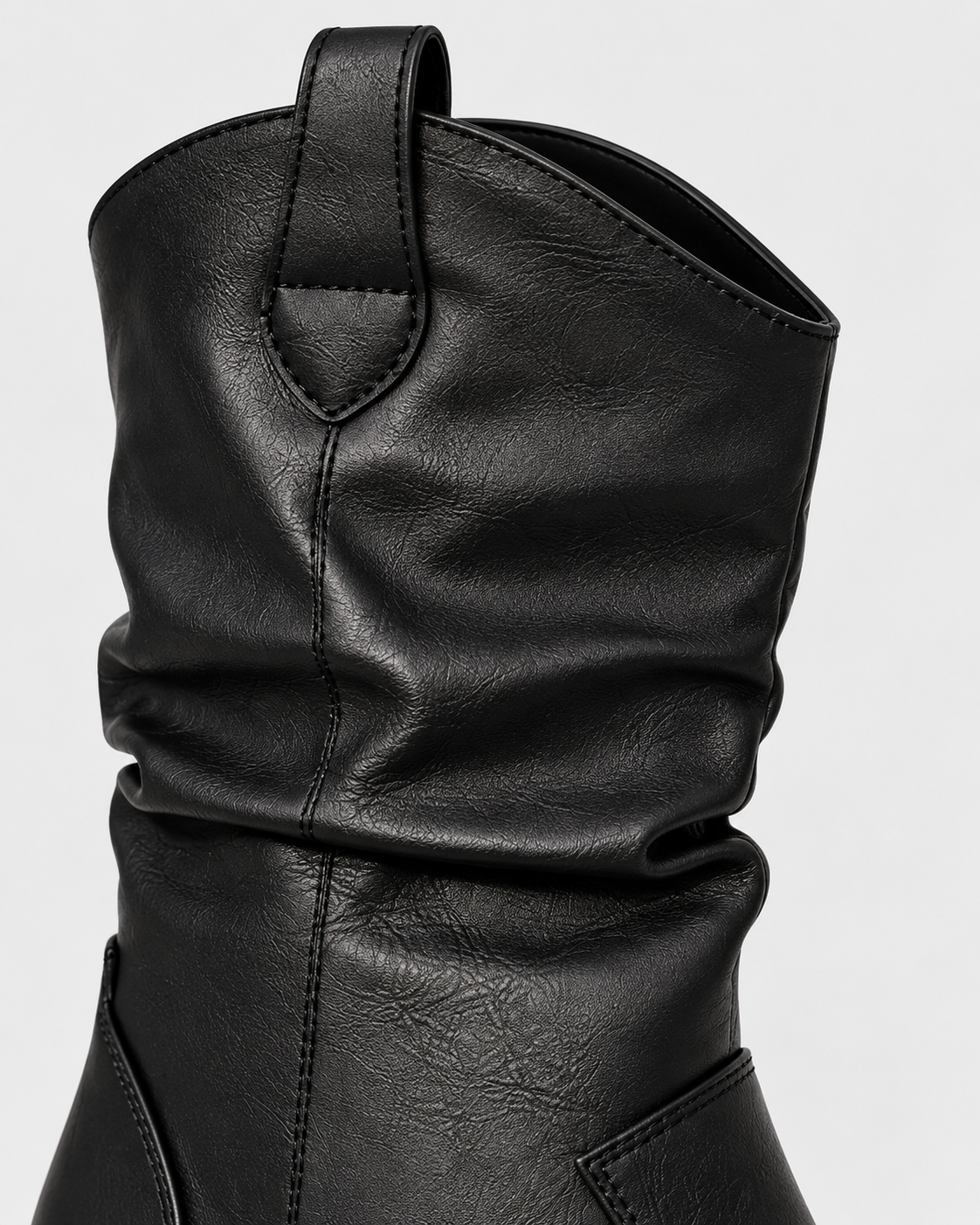 Image of Color: Black | Women's black round toe western block heel mid-calf boots, studio product view 2