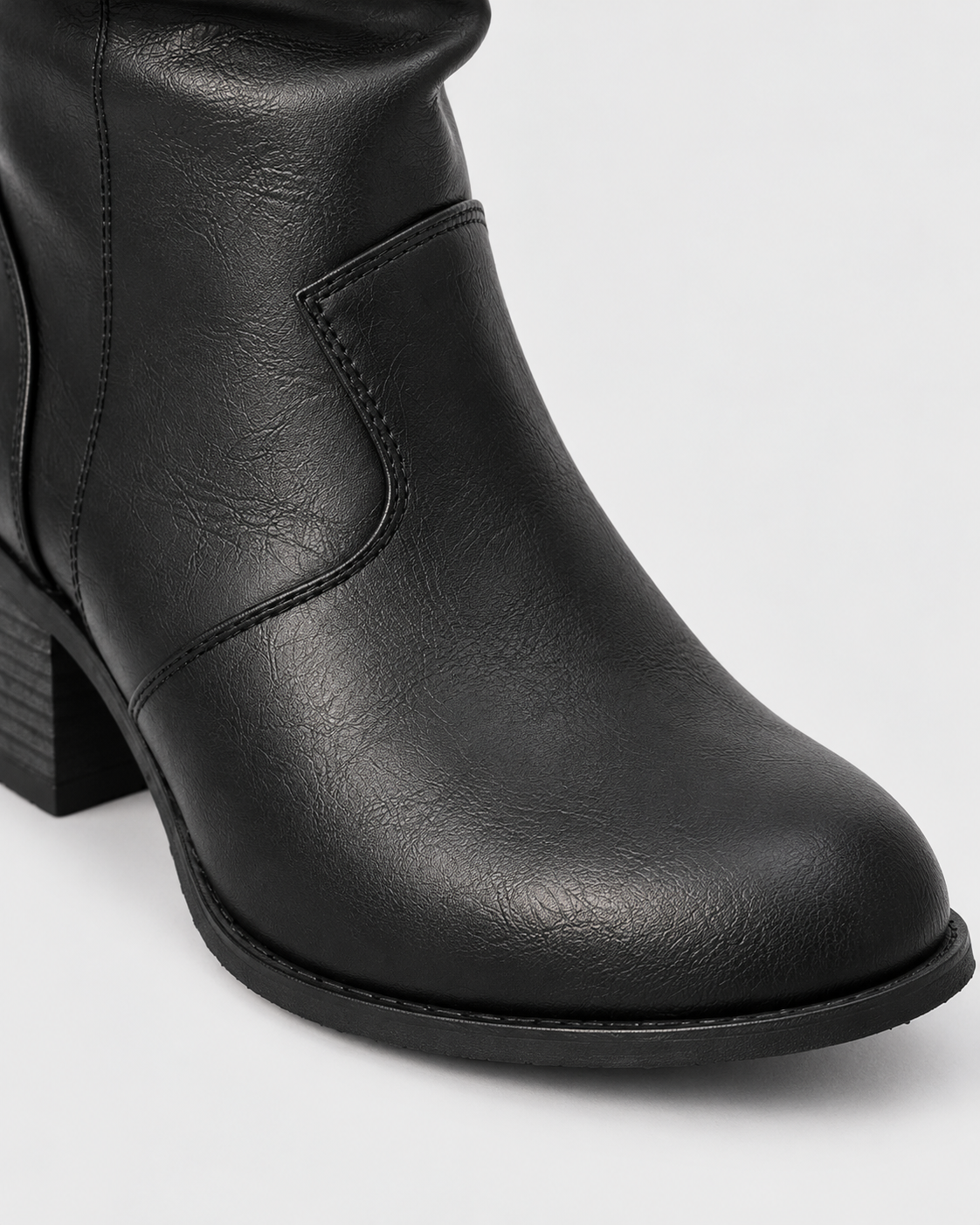Image of Color: Black | Women's black round toe western block heel mid-calf boots, studio product view 3