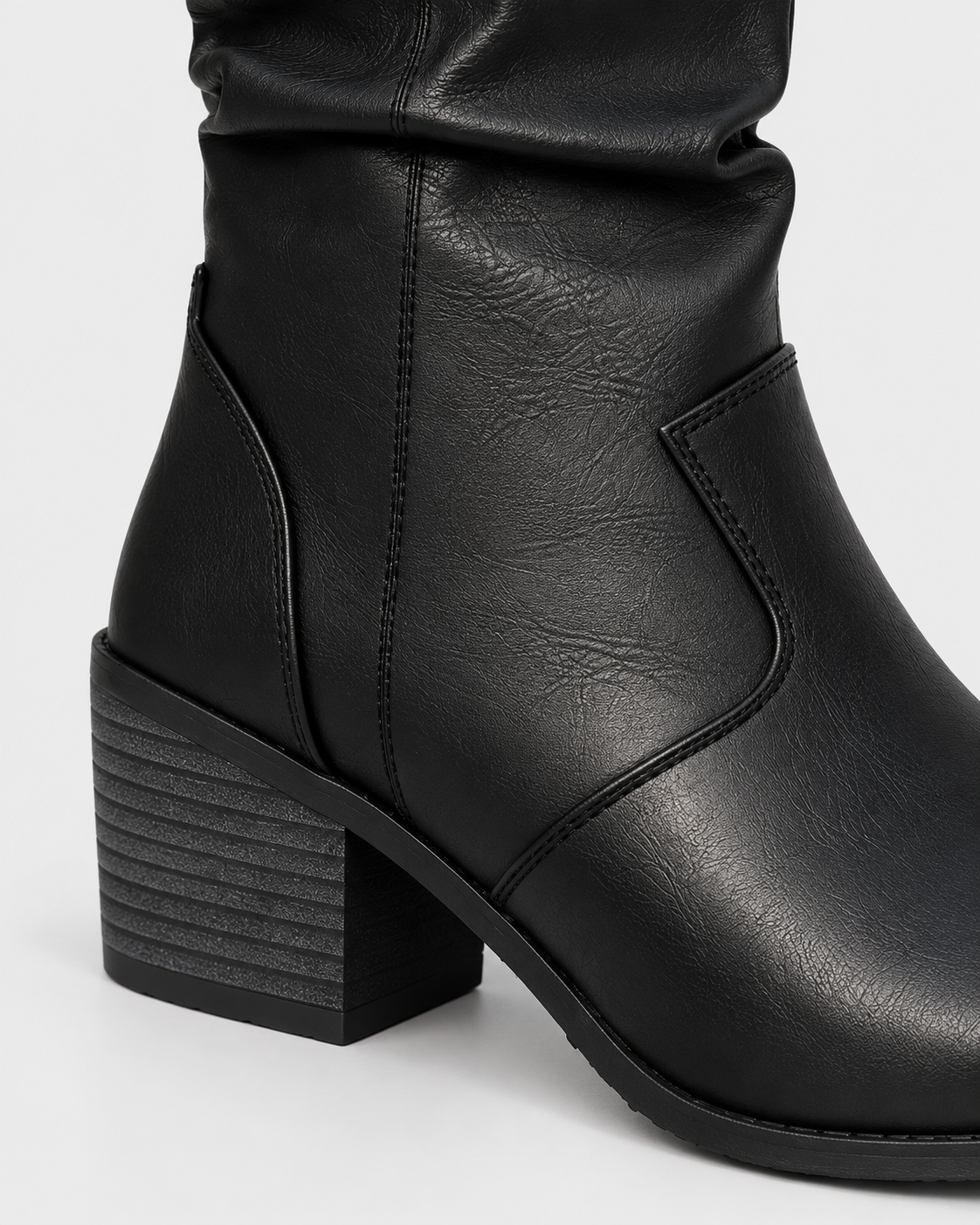 Image of Color: Black | Women's black round toe western block heel mid-calf boots, studio product view 4