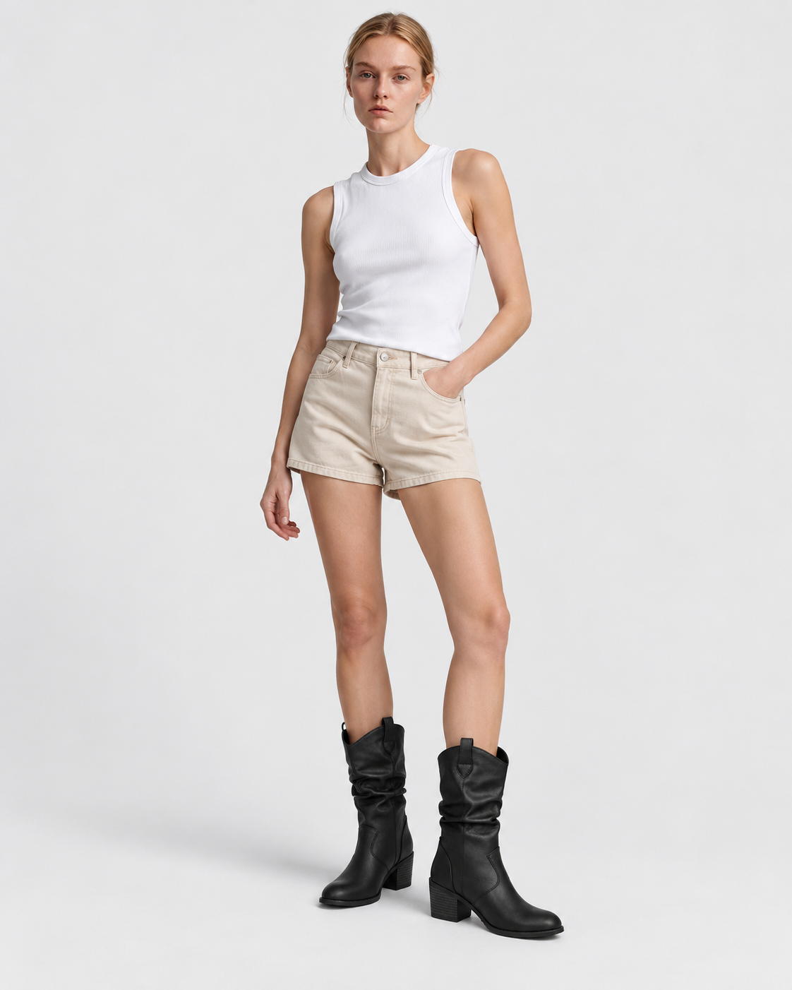 Color: Black | Women's black round toe western block heel mid-calf boots, studio product view 5
